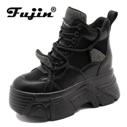 Fujin 9cm Air Mesh pelle sintetica donna Casual comoda piattaforma zeppa Sneakers Chunky primavera autunno stivaletti scarpe moda