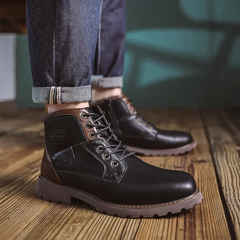 Botas masculinas de couro genuíno moda casual sapatos de couro estilo britânico botas masculinas sapatos de alta qualidade para homens 2024 botines