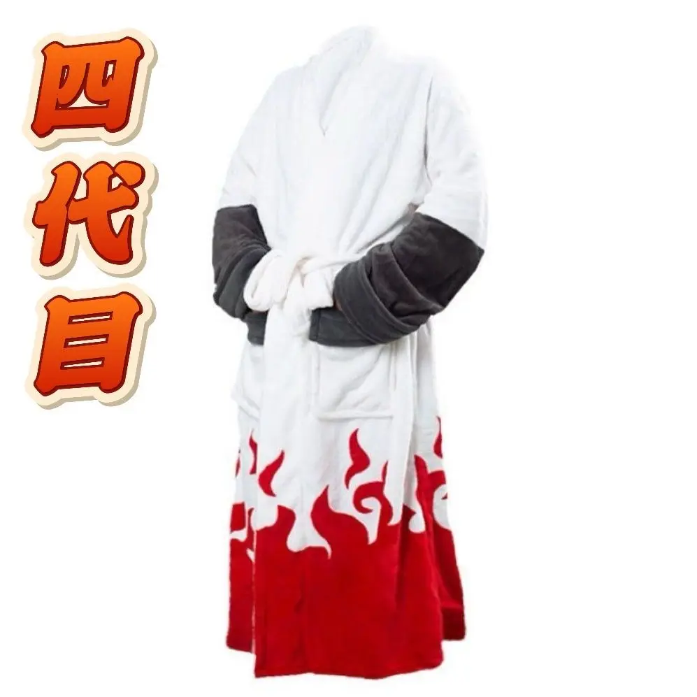 Naruto Akatsuki Red Cloud Flannel Bathrobe Fourth Seventh Hokage Robe Dragon Ball Goku Bath Gown, Soft Fleece Costume Loungewear
