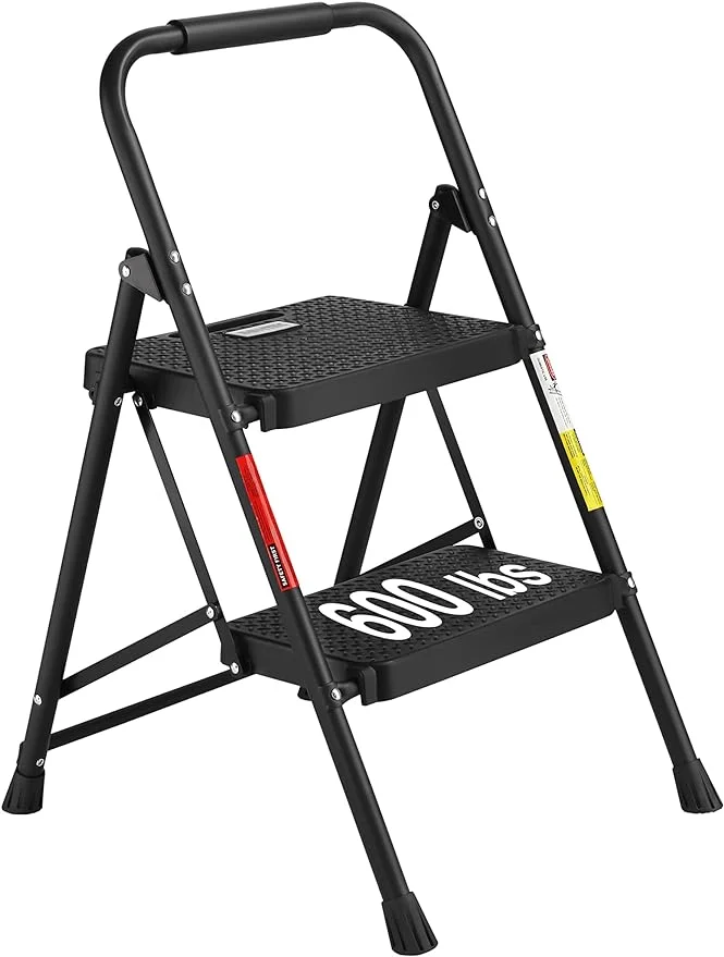 

BONTEC 2-Step Ladder Folding Step Stools for Adults with Wide Anti-Slip Pedals Max Load Capacity 600lbs Sturdy Steel Ladder,