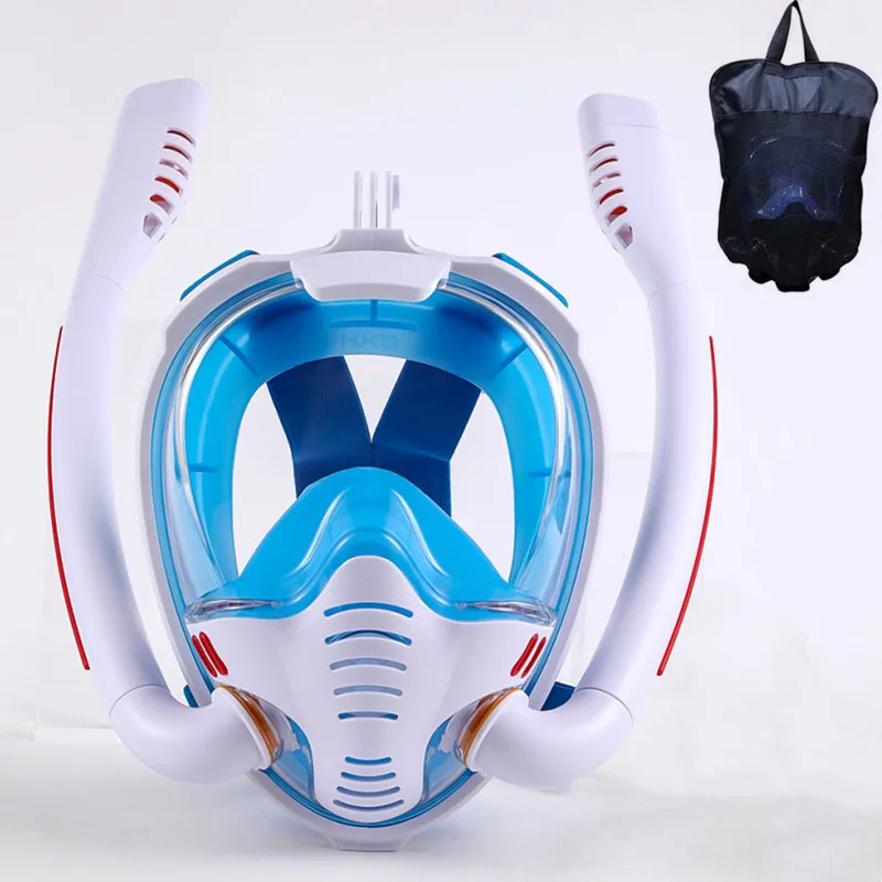 Schnorchelmaske, Doppelschlauch, Silikon, voll trocken, Tauchmaske, Schwimmmaske für Erwachsene, Tauchbrille, eigenständige Unterwasseratmung – Detail 10