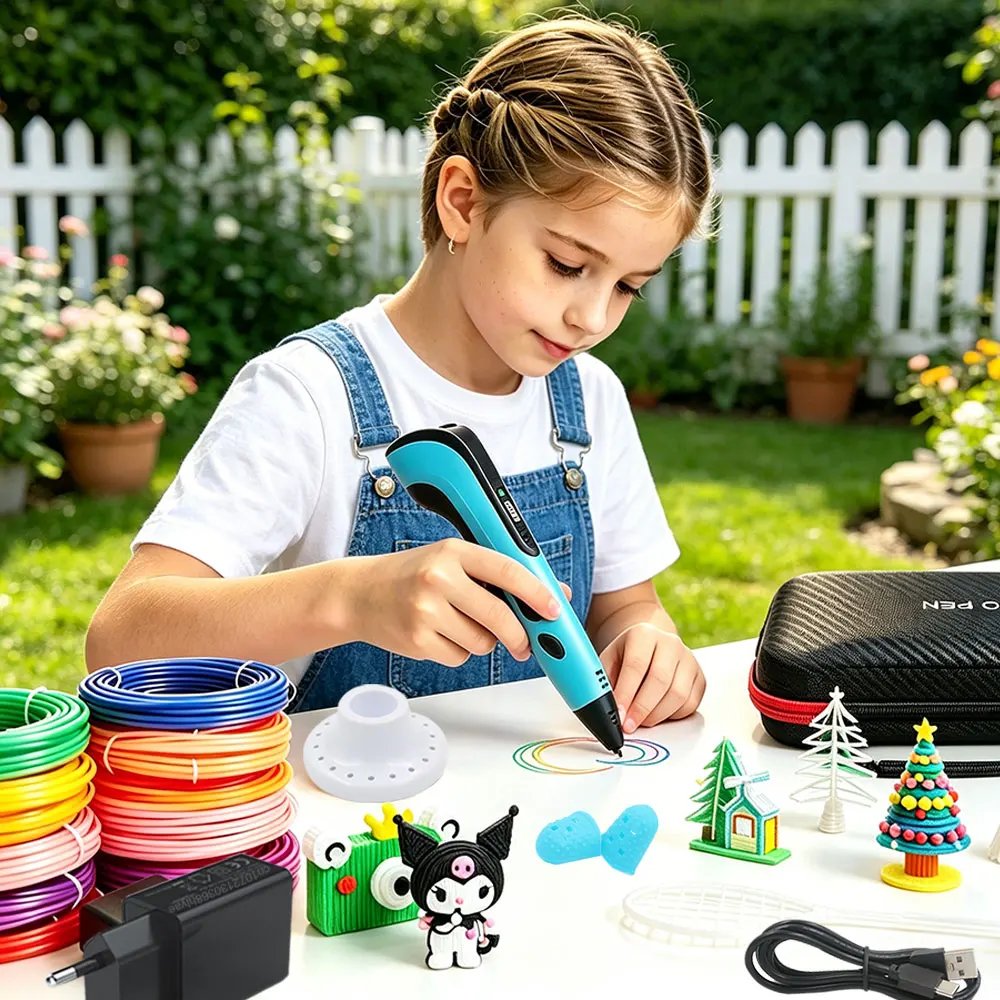 

High Quality Popular 3D Printed Pen For Kids With Power Adapter LCD Display Travel Case PLA Filament Birthday Christmas DIY Gift