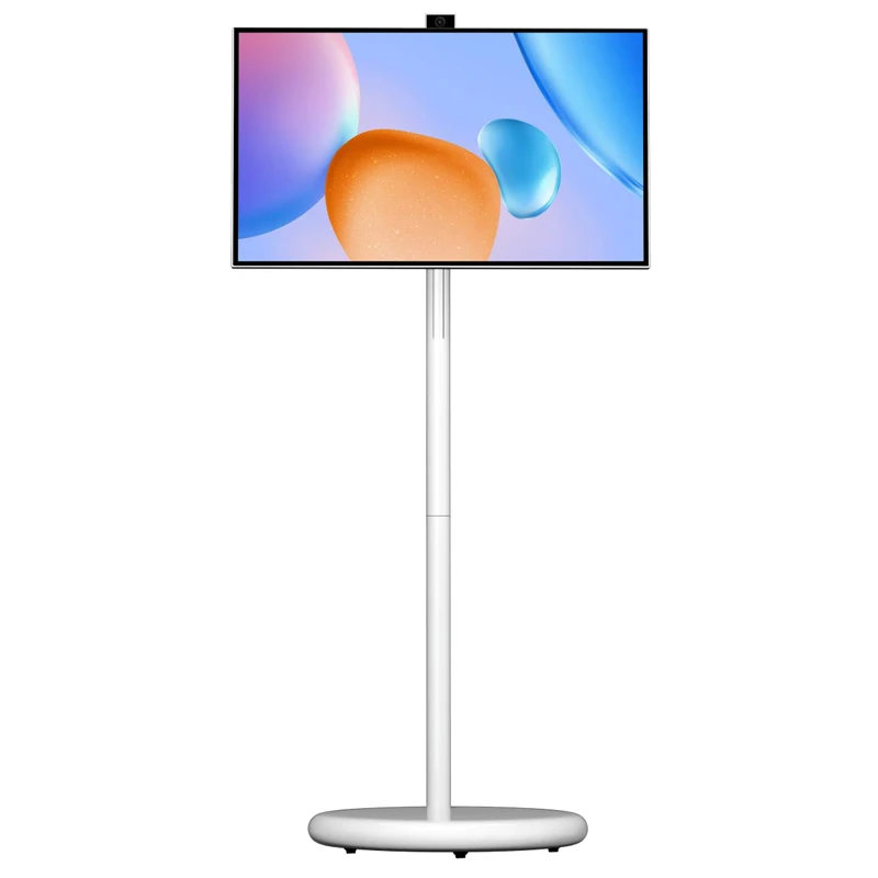 Smart TV 27-Zoll-LCD-HDTV mit LED-Hintergrundbeleuchtung, 27000 mAh Akku, tragbarer Touchscreen, Android 15 Bodenständer mit 1300 W Kamera