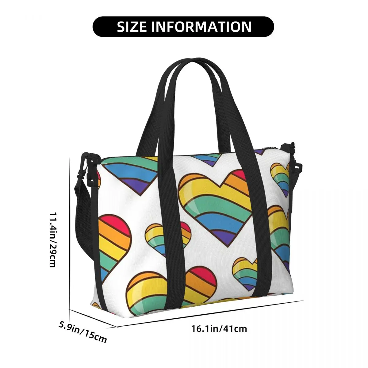 حقيبة سفر للشاطئ من Love Wins Pride Rainbow Hearts ذات سعة كبيرة لصالة الألعاب الرياضية والنساء حقيبة كتف واق من المطر للتسوق #3
