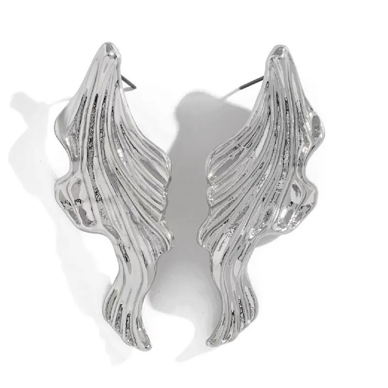 Long Tassel Texture Silver Color Stud Earrings for Women Simple Versatile Personality Exaggerated Smooth Creative Jewelry Gifts