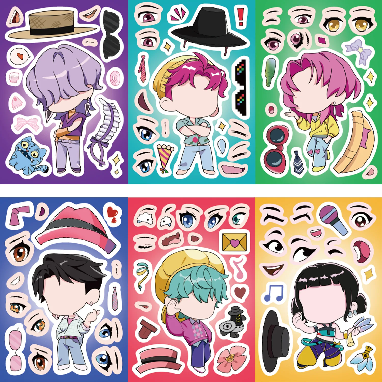 HOT 8/16Sheets  Kpop Demon Hunters Cartoon Puzzle Sticker DIY Phone Laptop Luggage Skateboard Graffiti Decals Fun for Kid Gift