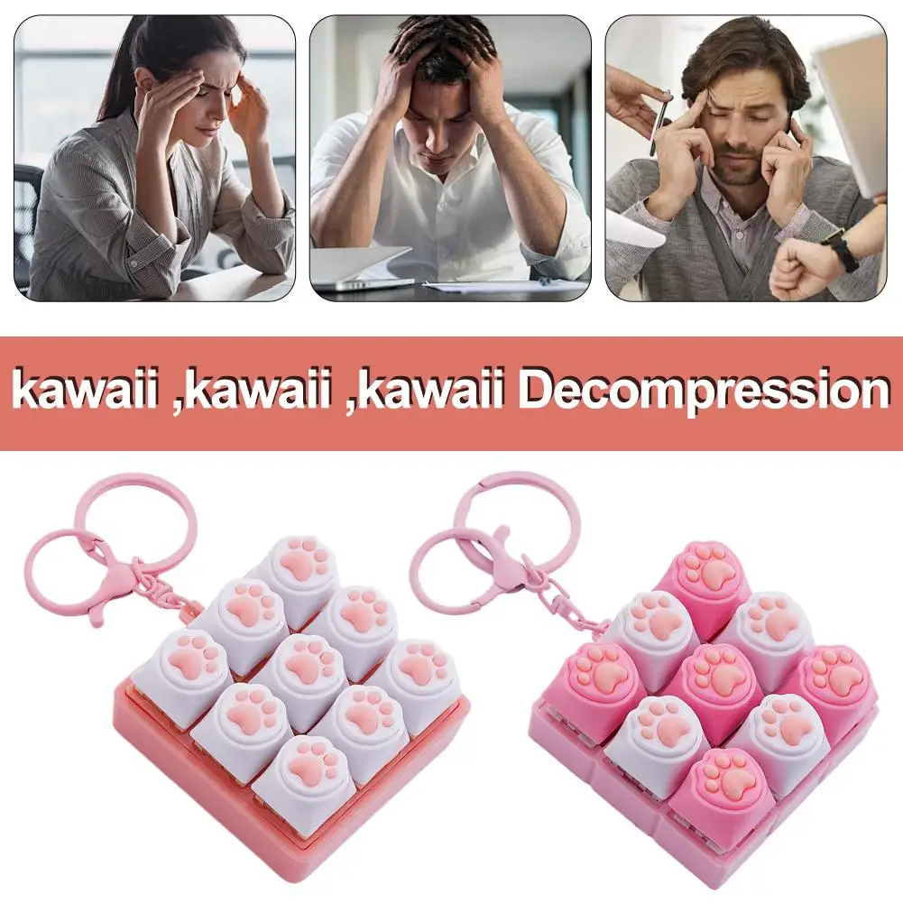 1/4/9Key Mechanical Keyboard Stress Relief Fidget Toy Decompression Cute Cat Paw Key Ring Transparent Keyboard Button Gift view 4