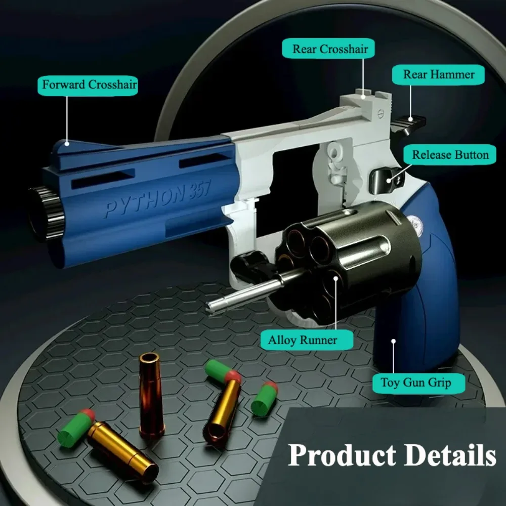 ZP5 357 합금 리볼버 소프트 총알 장난감 총 안전하고 재미있는 슈팅 게임 발사기 크리스마스 생일 선물 (어린이 및 성인용)