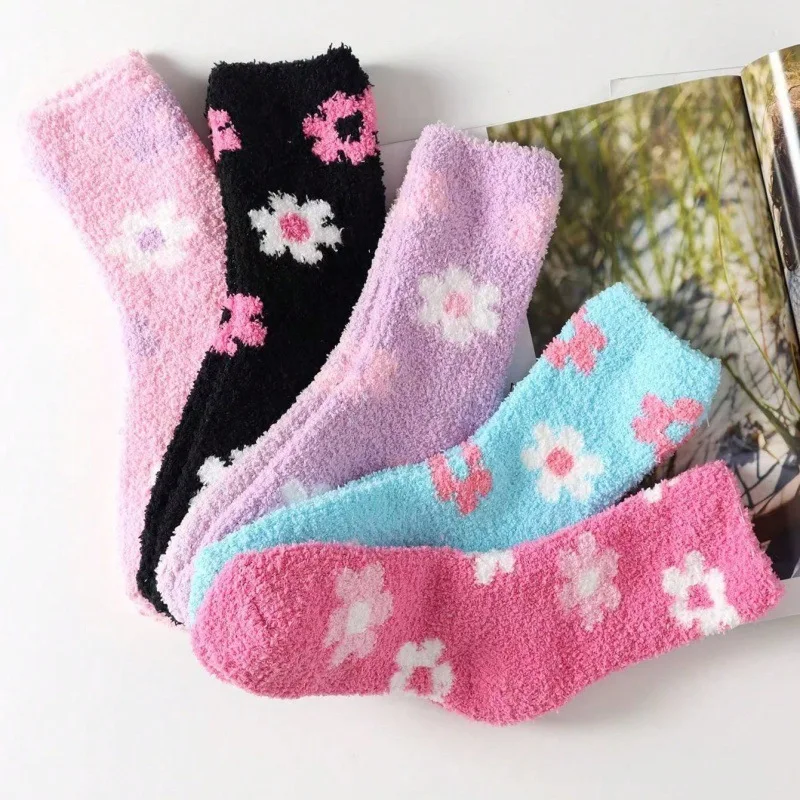 

Kawaii Cute Socks Autumn Winter Thick Warm Soft Plush Women's Socks Coral Fleece Thermal Homewear Floor Sleeping Socks