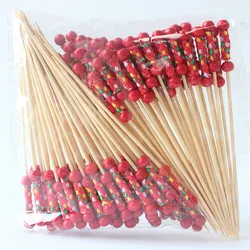 Disposable fruit fork, bamboo double bead string, fruit stick, bamboo stick, creative decoration, fashionable pastry fork