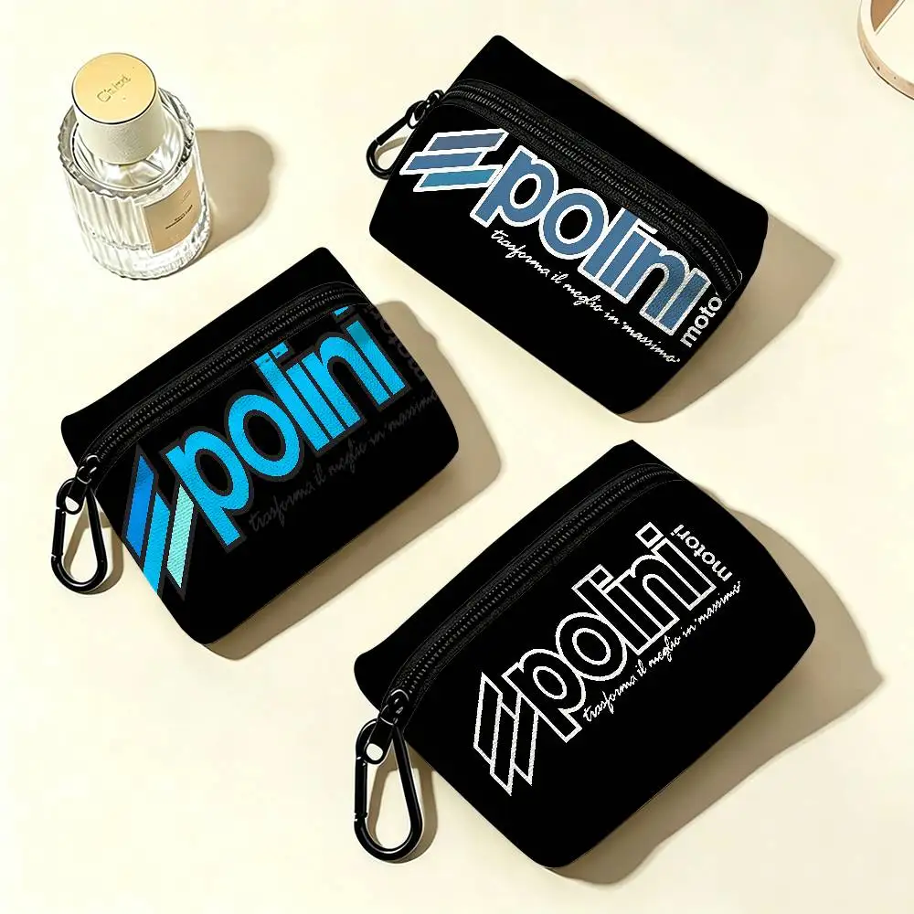 P-Polini-Italy S-Scooter White Oxford Cloth Zipper Coin Purse Lightweight Hanging Key Pouch Card Holder For Daily Use