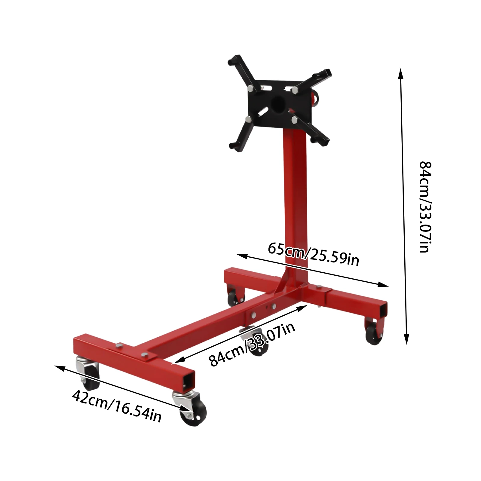 Soporte de motor plegable rojo, cabezal de montaje ajustable de 360 °, 5 ruedas giratorias de rodamiento de bolas, marco de acero cuadrado de alta resistencia, 1250lbs