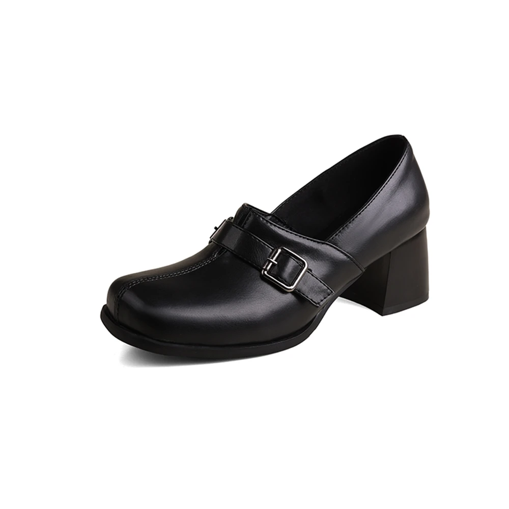 أزياء بسيطة ومثير الرجعية النمط البريطاني النساء أحذية مريحة ساحة تو عالية الكعب قطع عميق حذا فردي للسيدات حجم كبير 3287-1
