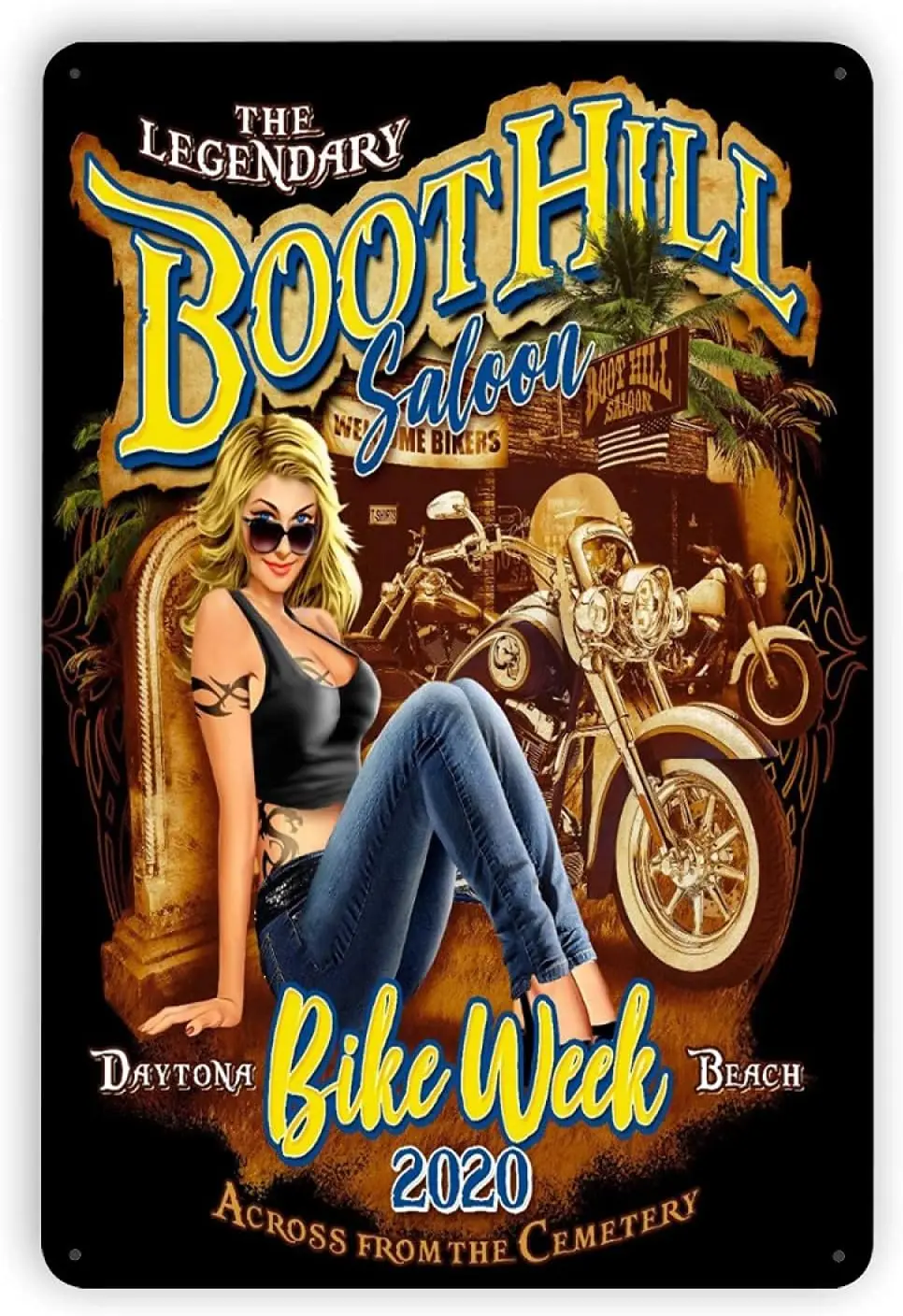 8x12 IN Motorcycle Decor Pin-Up Girl Bike Week Vintage Style Retro Metal Sign For Home Bar Coffee Kitchen Farm Garage Man Cave D