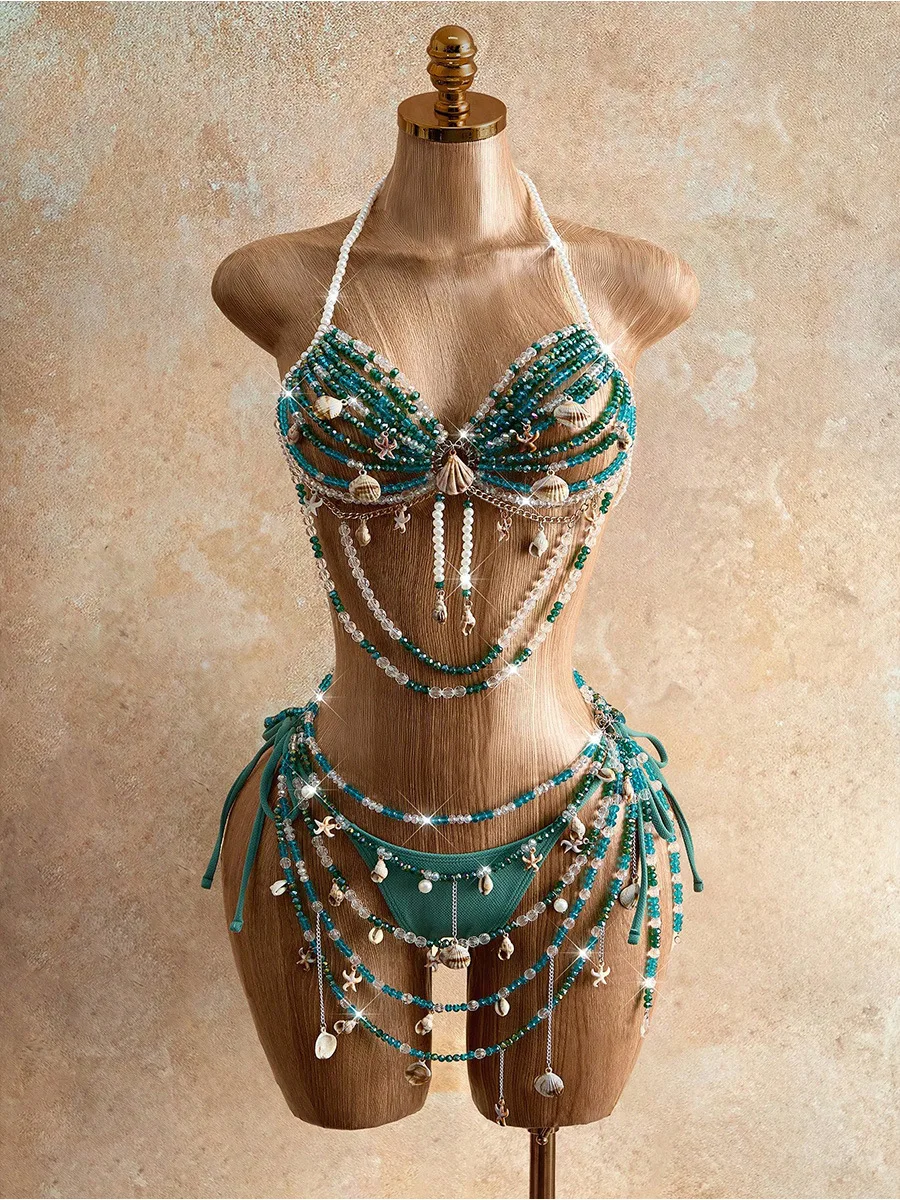 Hot Selling Sexy Hot Girl Body Chain Fashionable Backless Hanging Neck Gemstone Patchwork Vest Nightclub Party Metal Chain Top