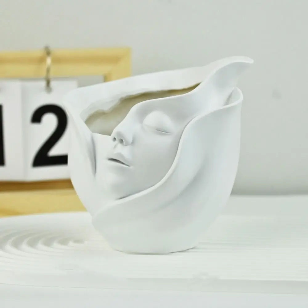 Creative Resin Human Face Vase European Style Aesthetic Character Plant Pot Handicraft Abstract Hydroponic Flower Holder Bedroom