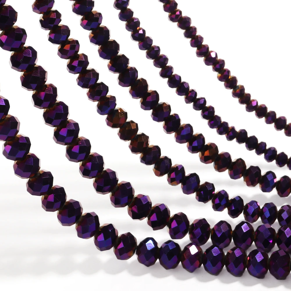 1 Strand 3 4 6 8 10mm Purple Rondelle Flat Faceted Crystal Beads Glass Spacer Beads For DIY Jewelry Making Handmade Accessories