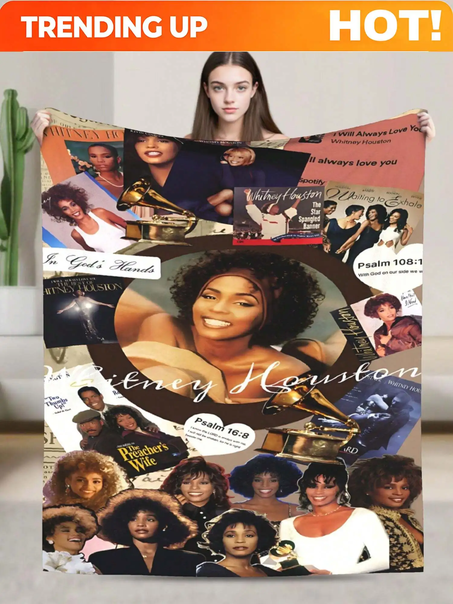 Customize 1pcs Soft Personalised Whitney Merch Houston Flannel Thick Blanket, Suitable For Sofa, Bed, Living Room, Travel, Offic