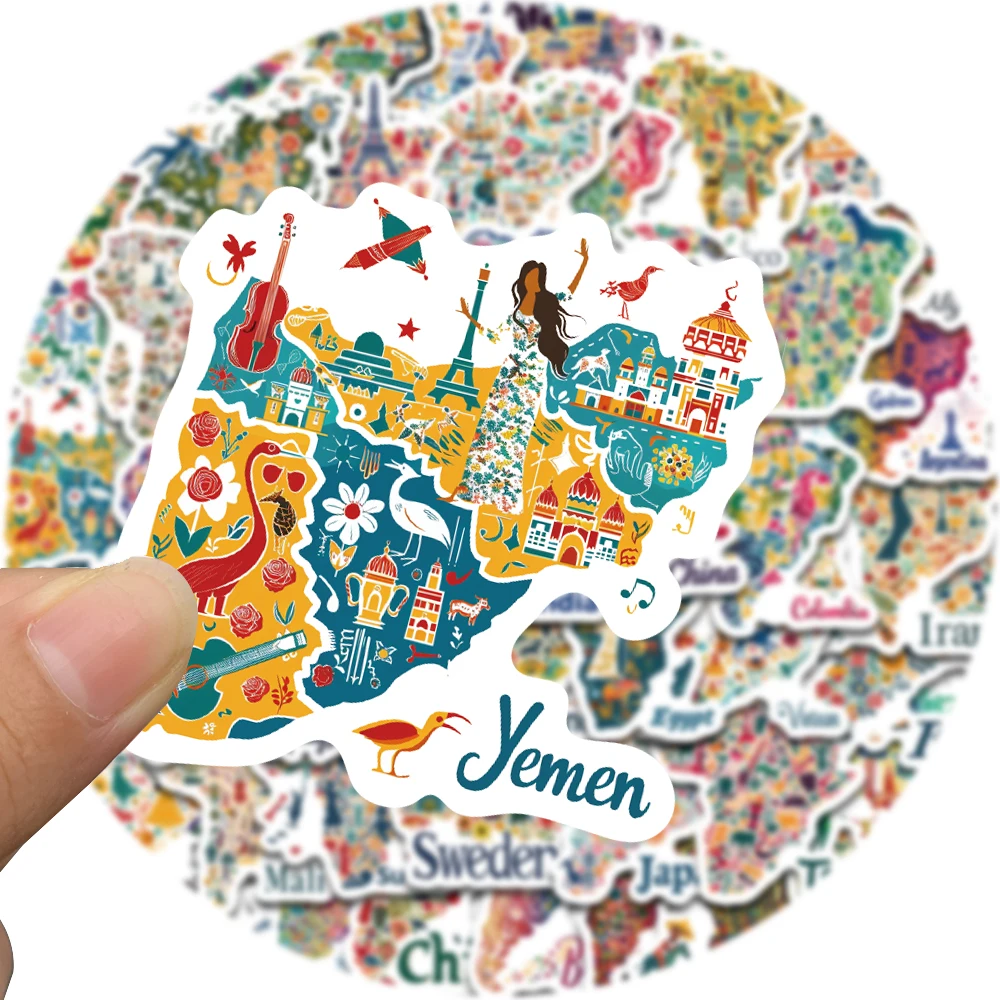 50PCS Maps In cultural Symbols And Icons Sticker Wall Art INS Graffiti Laptop Skateboard Refrigerator Luggage Suitcase Stickers