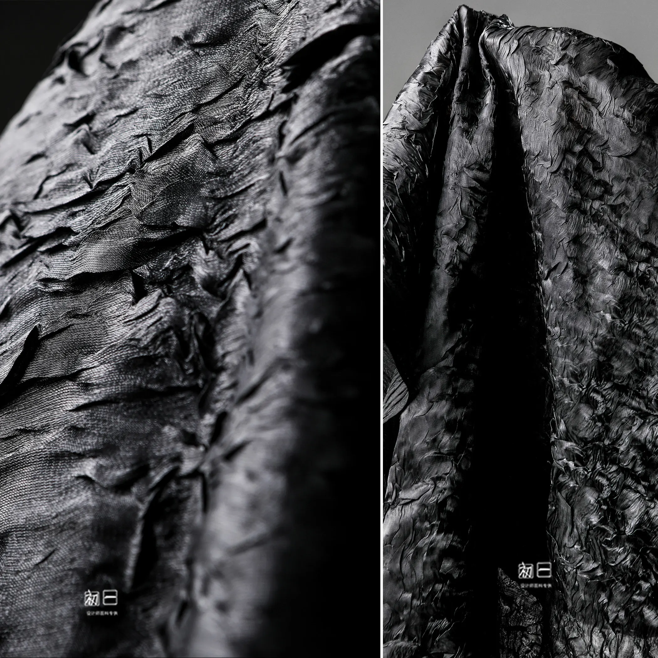 Black Water Ripple Pressure Crepe Gauze Creative Irregular Texture Reflective Draped Dress Clothing Designer Fabric