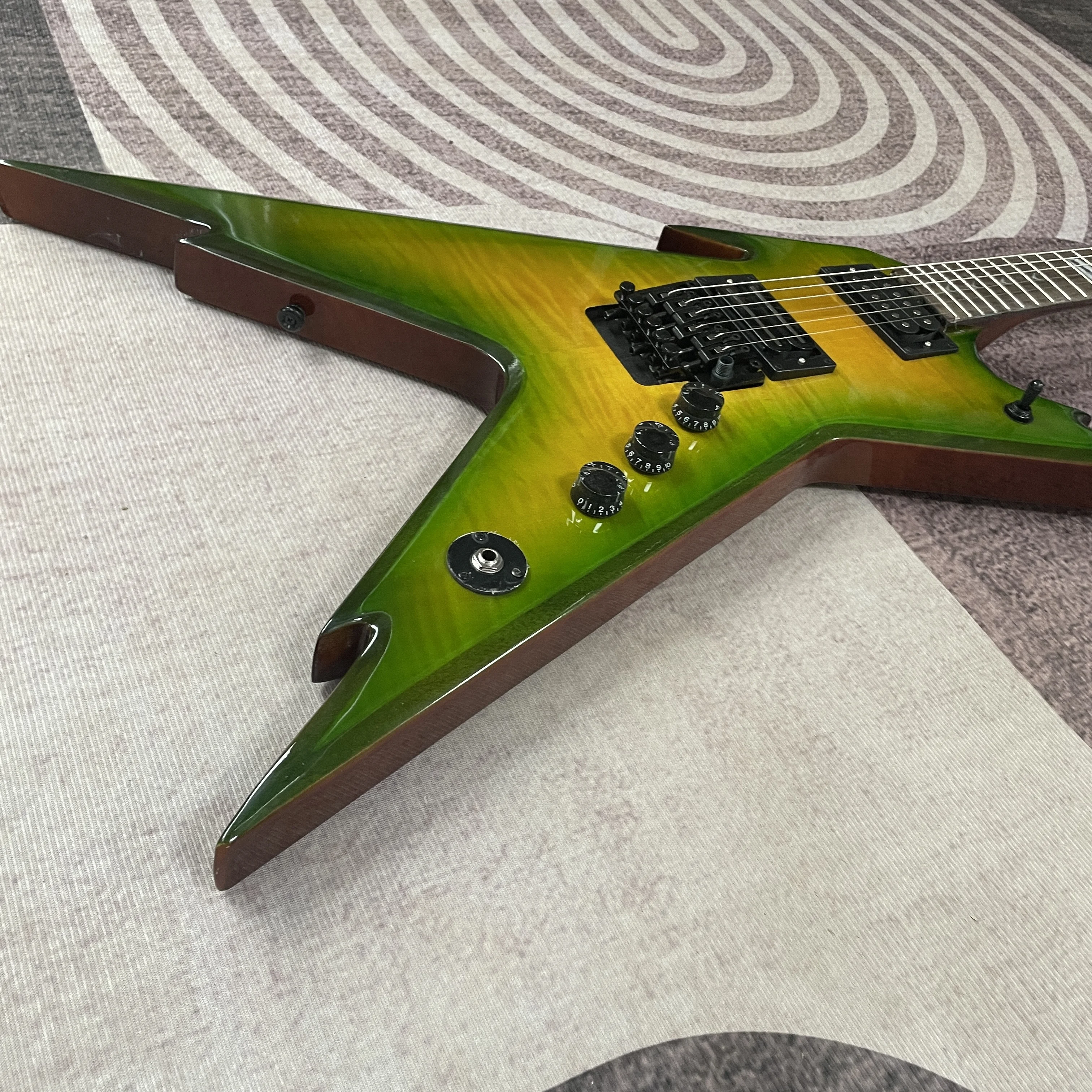 Electric Guitar with Yellow and Green Gradient Color at the Corners, 22-Fret Rosewood Fingerboard Guitars, Electric Guitarra Wit view 4
