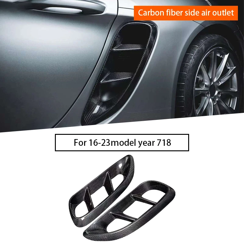 2pcs Car Carbon Fiber Fenders Trim Side Air Vent Cover Refitting for Porsche 982 718 Cayman/Boxster 2016-UP