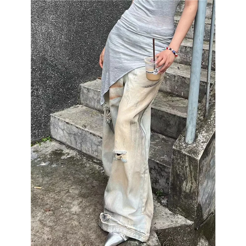 Женские джинсы в стиле Харадзюку, синие мешковатые джинсовые брюки в стиле 1920-х, винтажная одежда большого размера в стиле Харадзюку, одежда на лето 2000