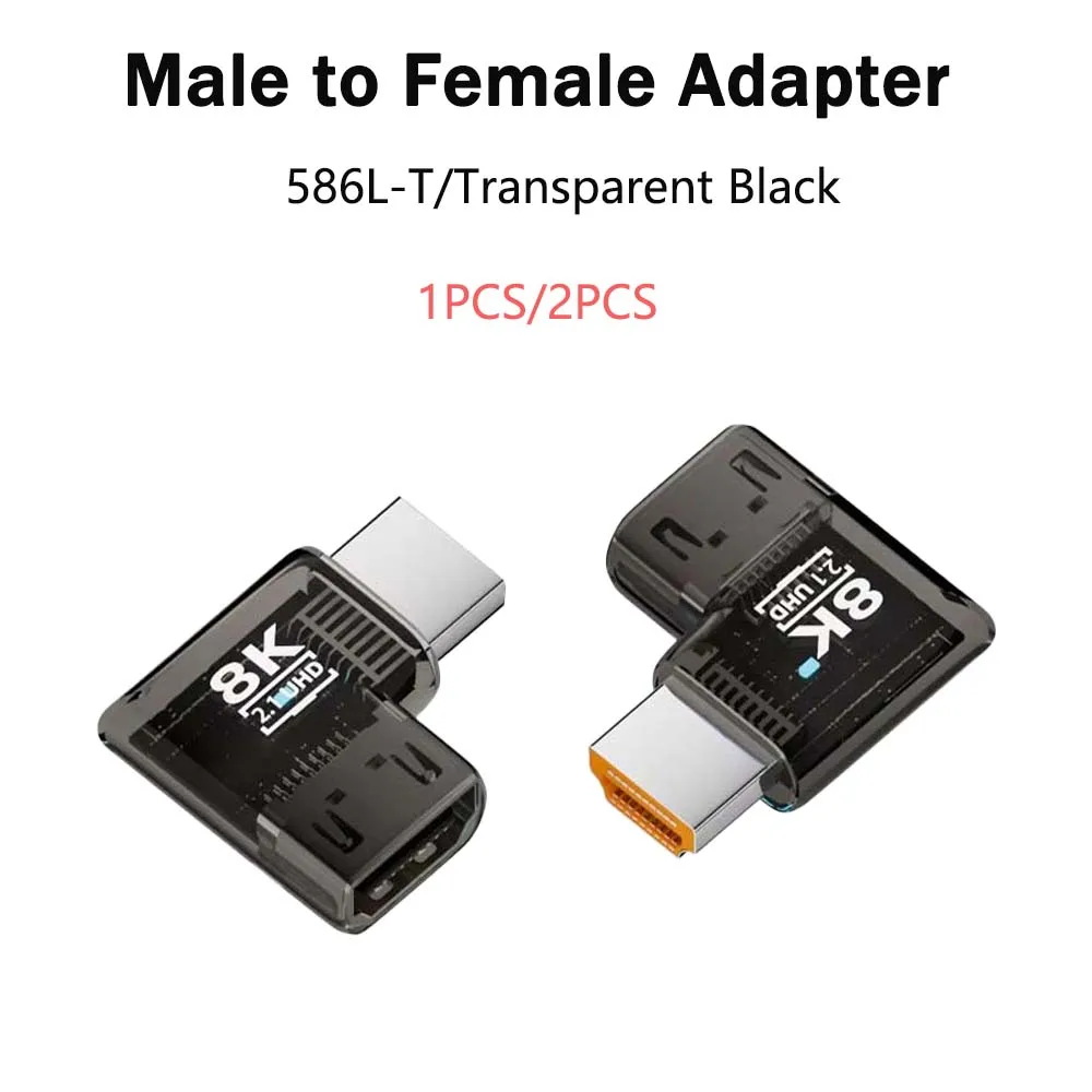 1PCS/2PCS HDMI 8K Adapter,HDMI 2.1 Male to Female 90 Degree Light Angled Extension Adapter(Flat Style)