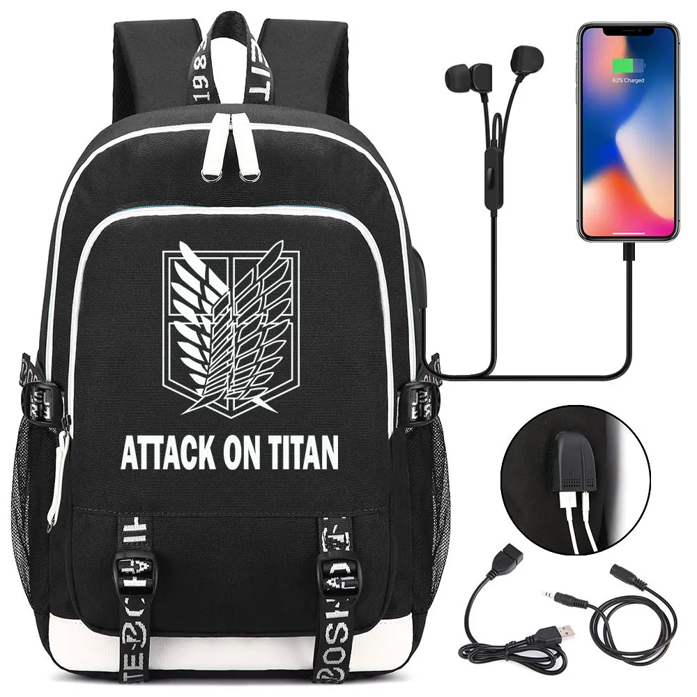 

New Attack on Titan Backpack Men Women USB Charging Laptop Travel Backpack Boys Teenager Student School Backpack Casual Mochila