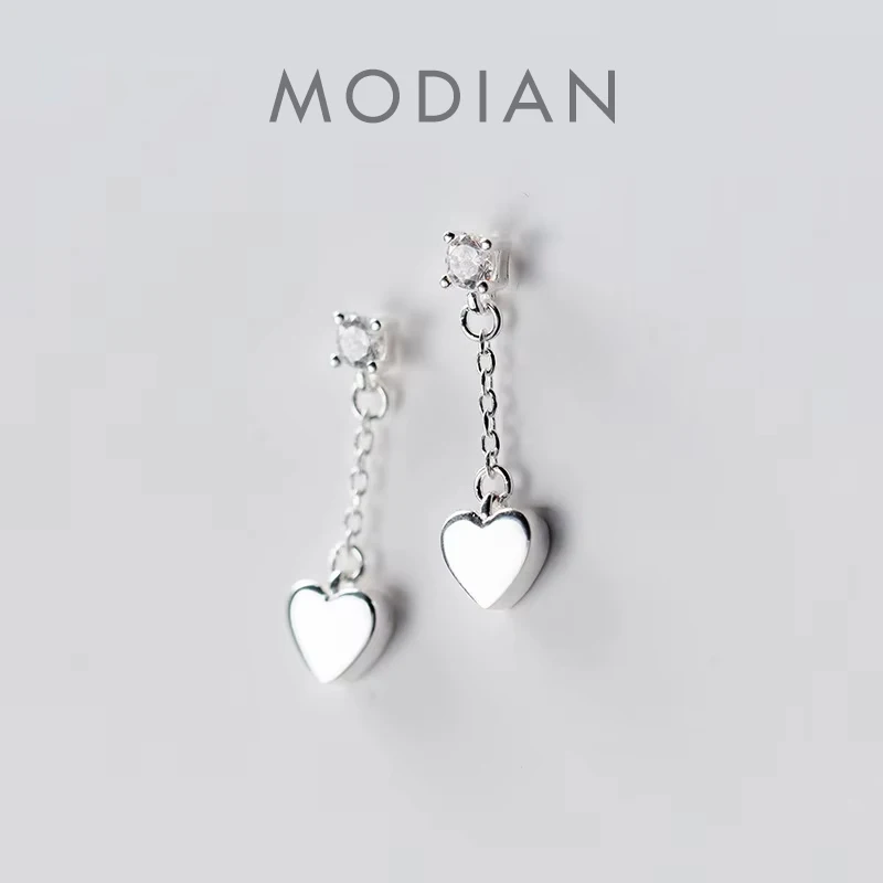 

Modian 2021 New 3 Color Hearts Tassel Drop Earring for Women Gift Genuine 925 Sterling Silver Dangle Earring Fashion Accessories