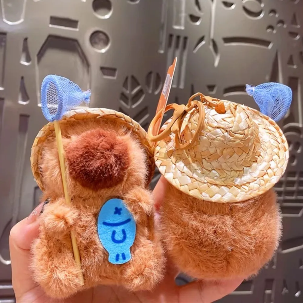 จับปลา Plush Capybara กระเป๋าจี้ตุ๊กตาตกปลาสุทธิ Plush Capybara Key แหวนตลก PP ผ้าฝ้ายการ์ตูนสัตว์พวงกุญแจ