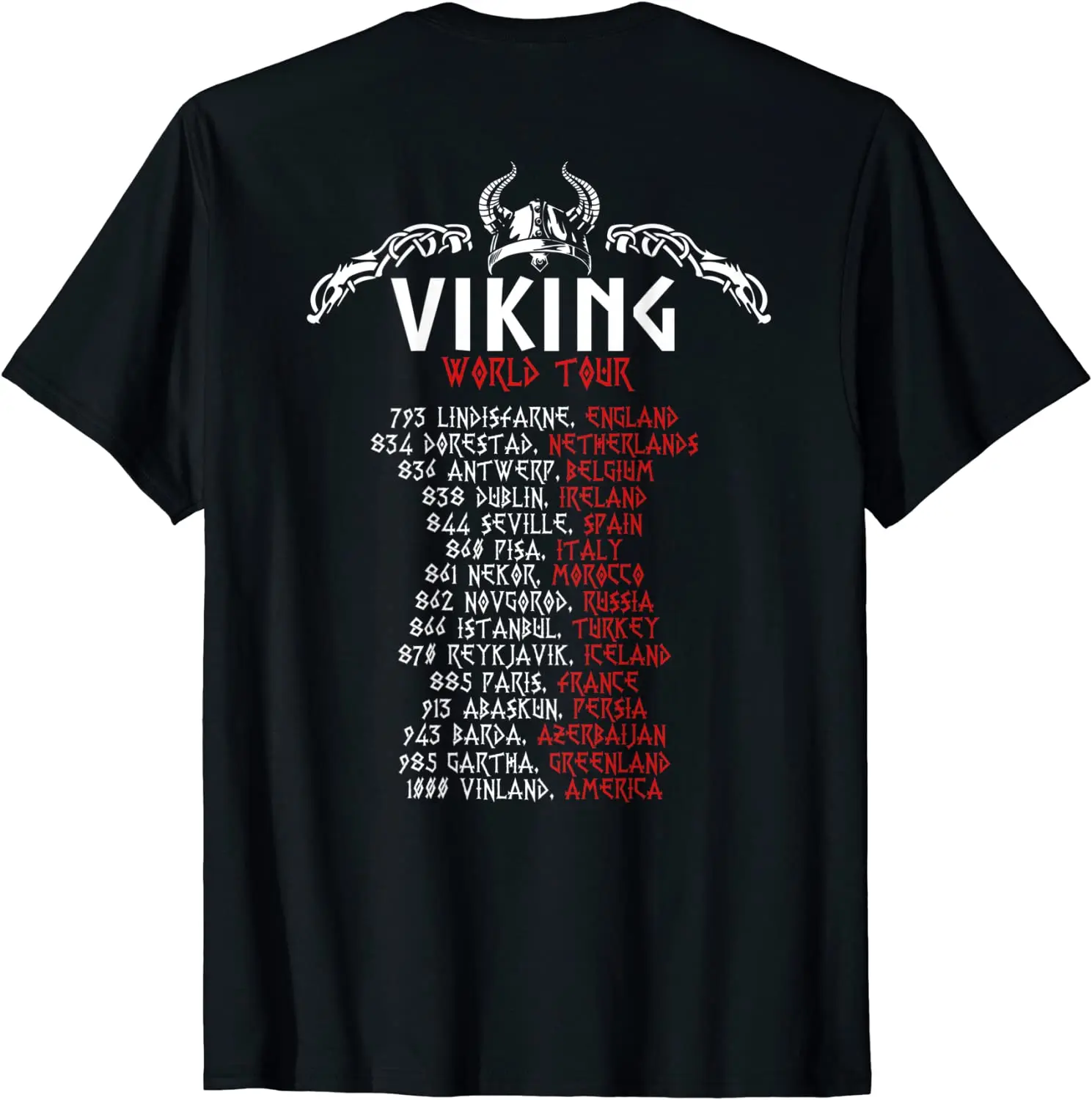 Vi king World Tour with Backprint Nordic Vi king Mythology Men T-Shirt Short Sleeve Casual 100% Cotton O-Neck Summer Shirt