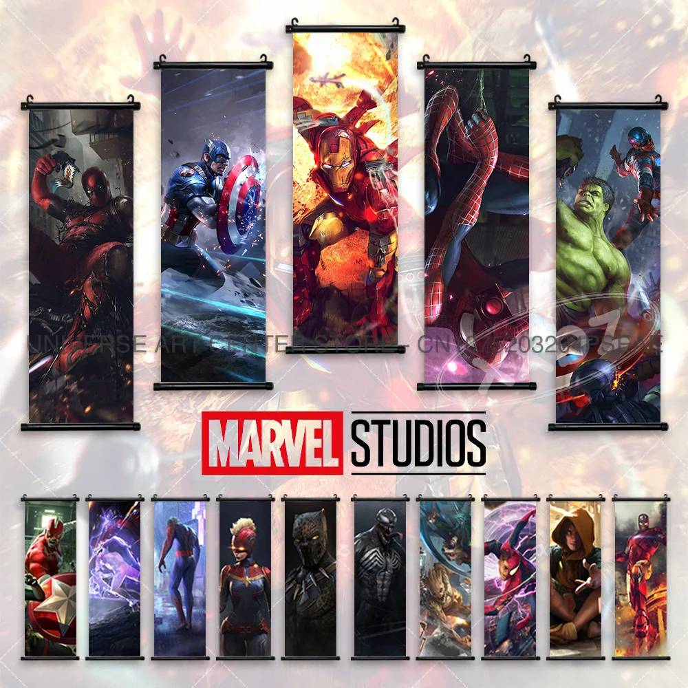 

Marvel Poster Captain America Mural Deadpool Home Decor Spider-Man Wall Artwork Hulk Hanging Painting Iron Man Scrolls Picture