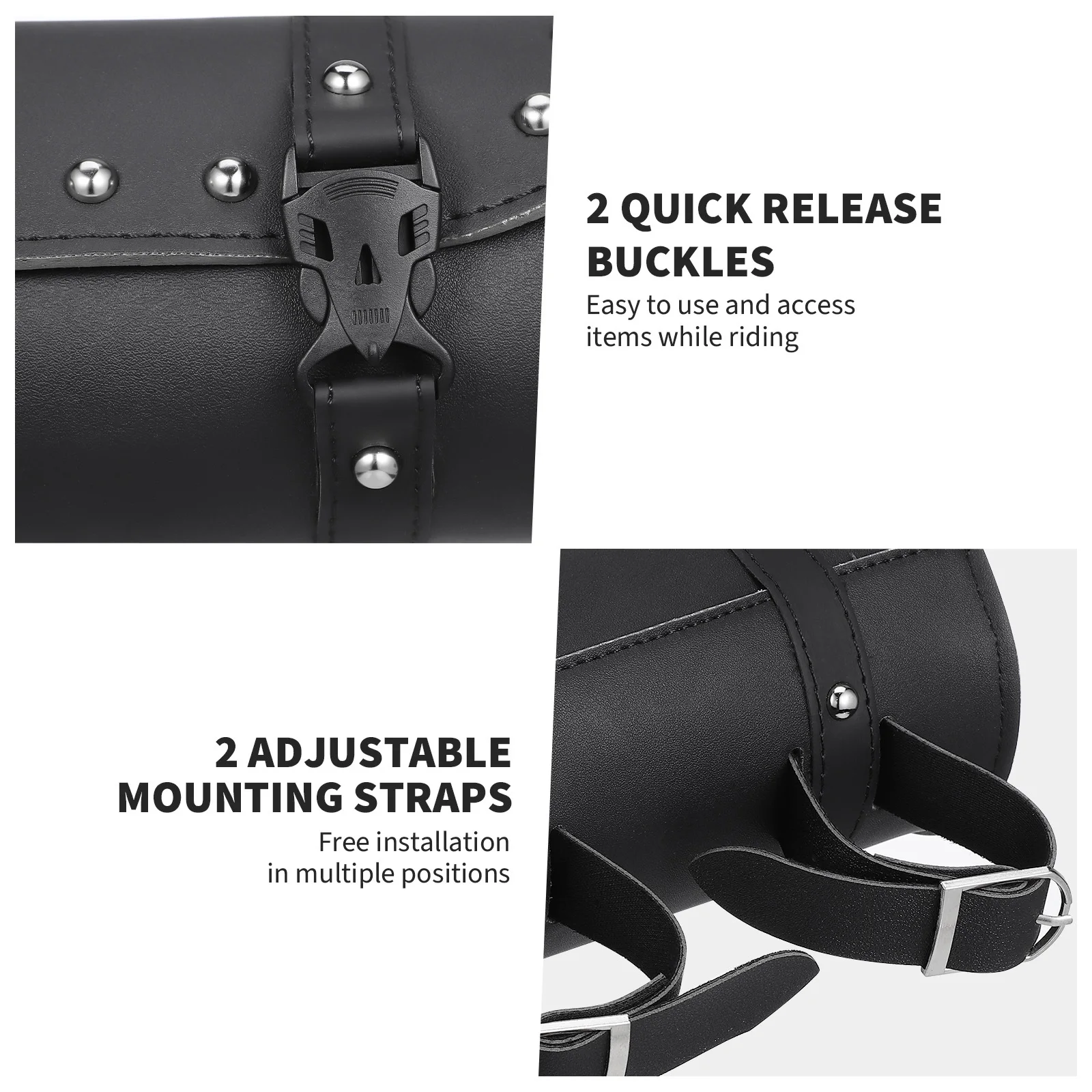 

Durable Black Motorcycle Saddlebag Waterproof PU Tool Bag Round Storage Strap for Electric Motorbike Accessories