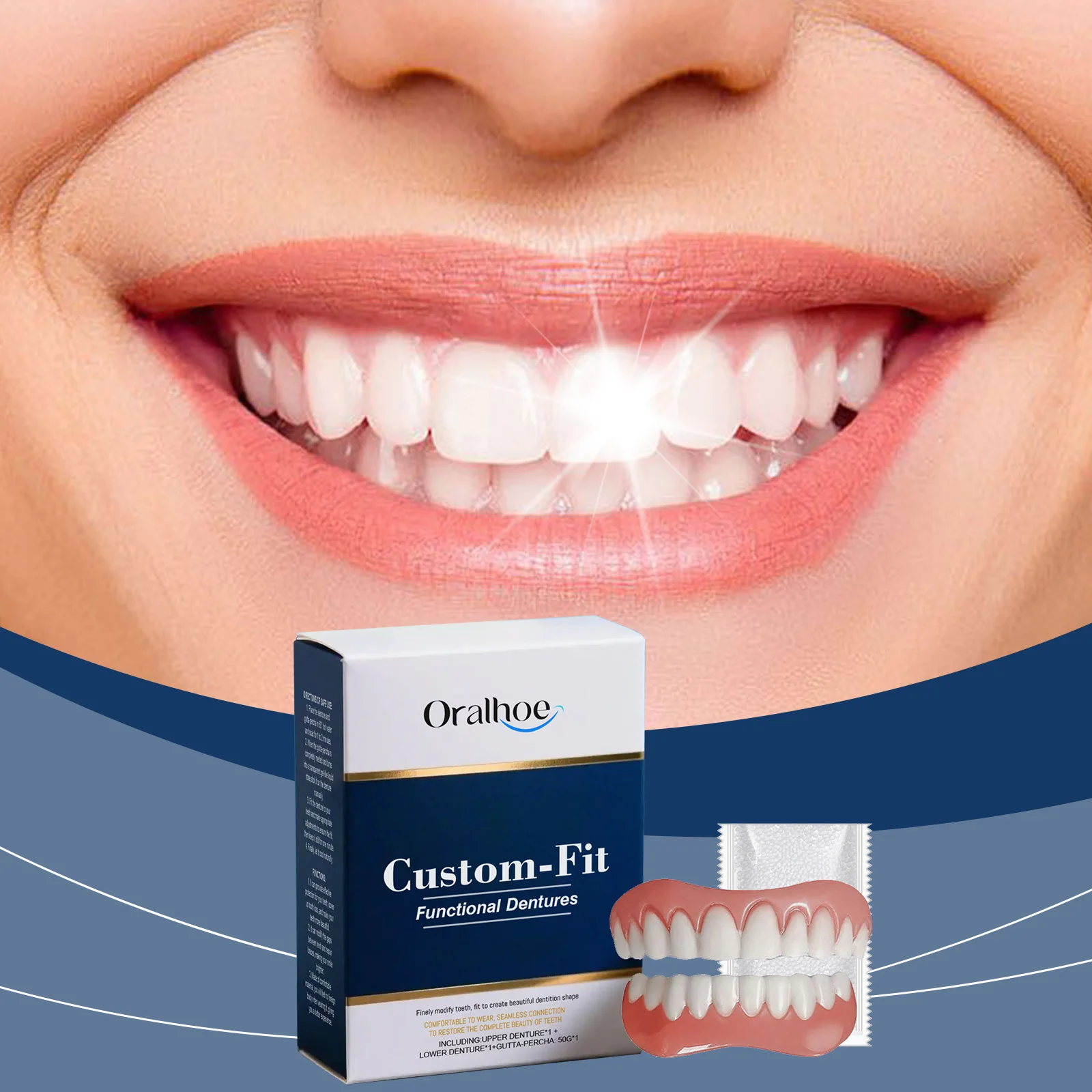 Image of Silikon-Zahnprothesen-Set Temporäre Orthodontische Ober- und Unterkiefer-Prothese Zahnpflege Einfache Anwendung Zahnaufhellung Simulations-Zahnspangen