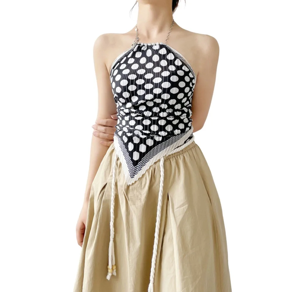 Fashion Aesthetic Print Bandage Wrap Top Boho Tie Dye Backless Sleeveless Sling Vest Y2k Belly Pockets For Women Lady Girl