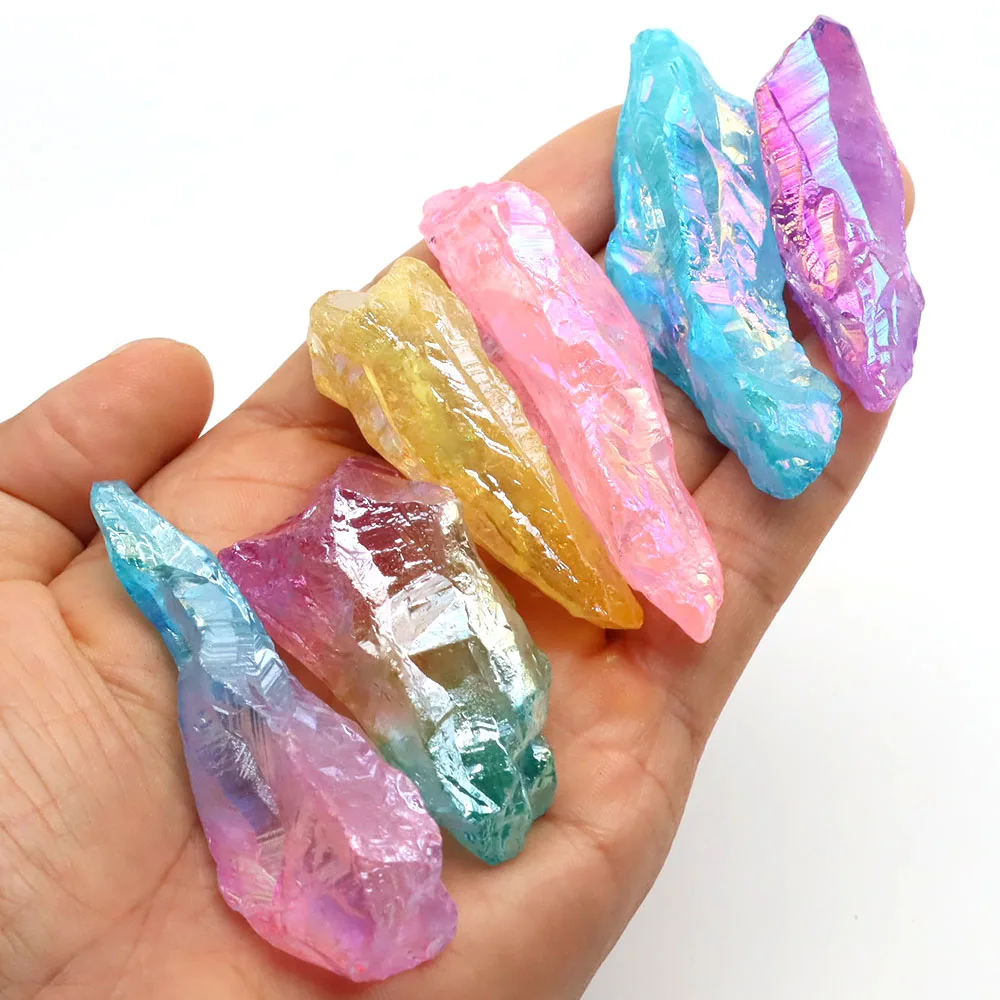 Natural Electroplate Crystals Raw Stones Irregular Colorful Clear Quartz Point Rough Gemstone Mineral Tank Aquarium Home Decor