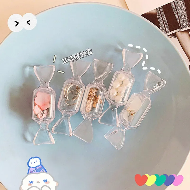 Portable Cute Teen Girls Transparent Candy Shape MakeUp Storage Box Mini Earrings Jewelry Bag Travel Storage Container Organizer