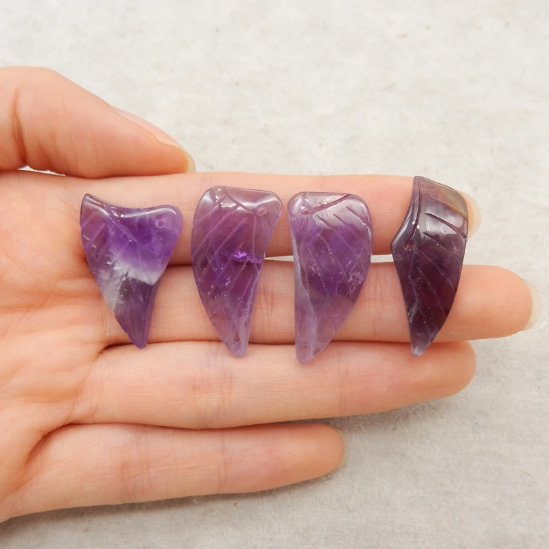 

4 шт., фиолетовый аметист в форме листа, кабошон, драгоценный камень, набор компонентов для аксессуаров «сделай сам», 25x17x5 мм-10,5 г