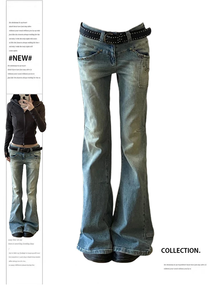 

Women's Vintage Oversize Blue Flare Jeans High Waist Cowboy Pants Harajuku Denim Trousers 90s Y2k Trashy 2000s Clothes 2024 New