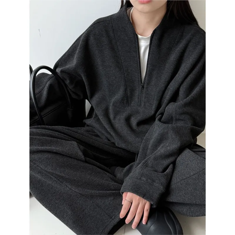 مجموعة جوهنيتشر الجديدة للخريف والشتاء غير الرسمية مكونة من قطعتين للنساء بلوفر بسيط ومريح وفضفاض مع بنطال بخصر مطاطي