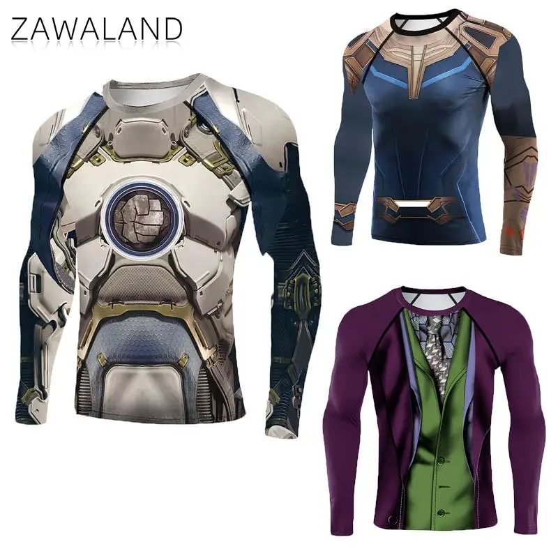 

Zawaland Men Tops Armor Cosplay Costumes Clown 3D Printed Shirt Fashion Tight Tee Clothes Shirt Streetwear Long Sleeve Shirts