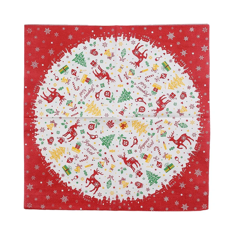 10/20pcs 33cm 2P New Christmas Element Printed Napkins Party Table Wood Pulp Paper Decorative Painting Paper DIY Decoupage Paper
