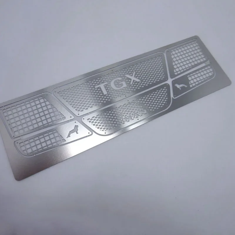 Metal 1Pcs Simulation Silver Bumper Logo Grid Safety Mask for 1/14 Tamiya RC Truck Trailer Tipper MAN TGX Car DIY Parts