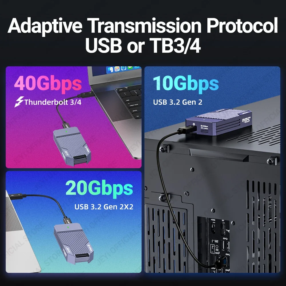 JEYI 40Gbps USB 4,0 M.2 NVMe SSD caja M2 a tipo c 4,0 caja de unidad de estado sólido Compatible con Thunderbolt 4/3 USB 3,2/3,1/3