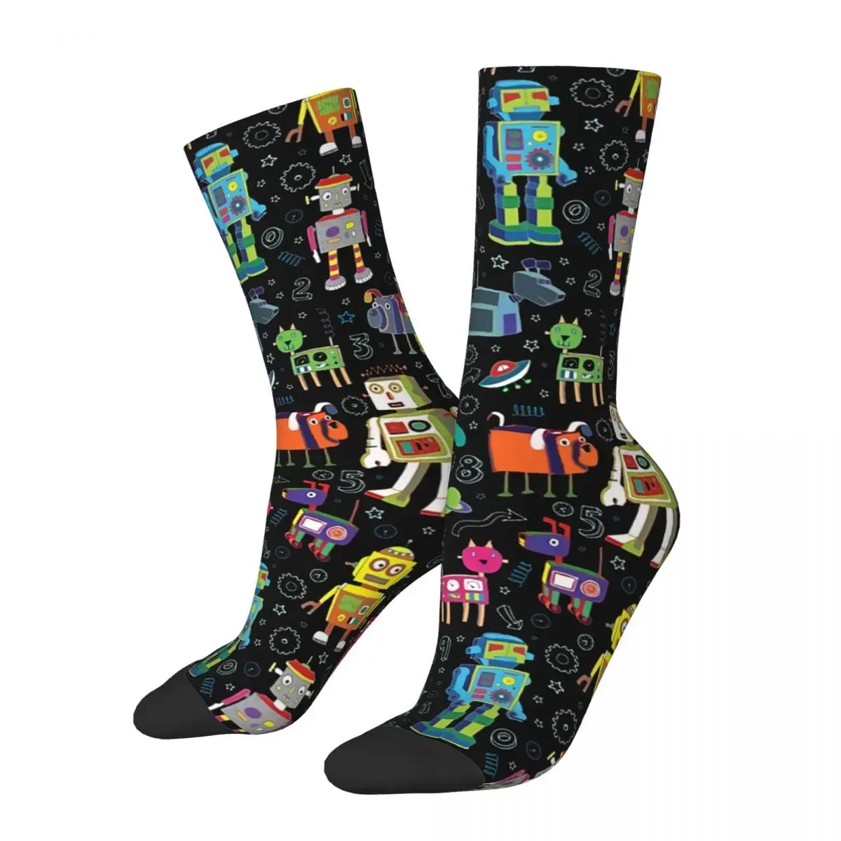 

Hip Hop Vintage Robots In Space Crazy Men's Socks Unisex Street Style Pattern Printed Funny Happy Crew Sock Boys Gift