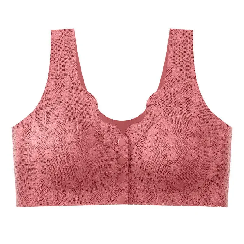 1PC Women Large Size Soft Cups Before The Button In The Elderly Underwear Breathable Women Without Steel Ring Tank Top Lace Bra