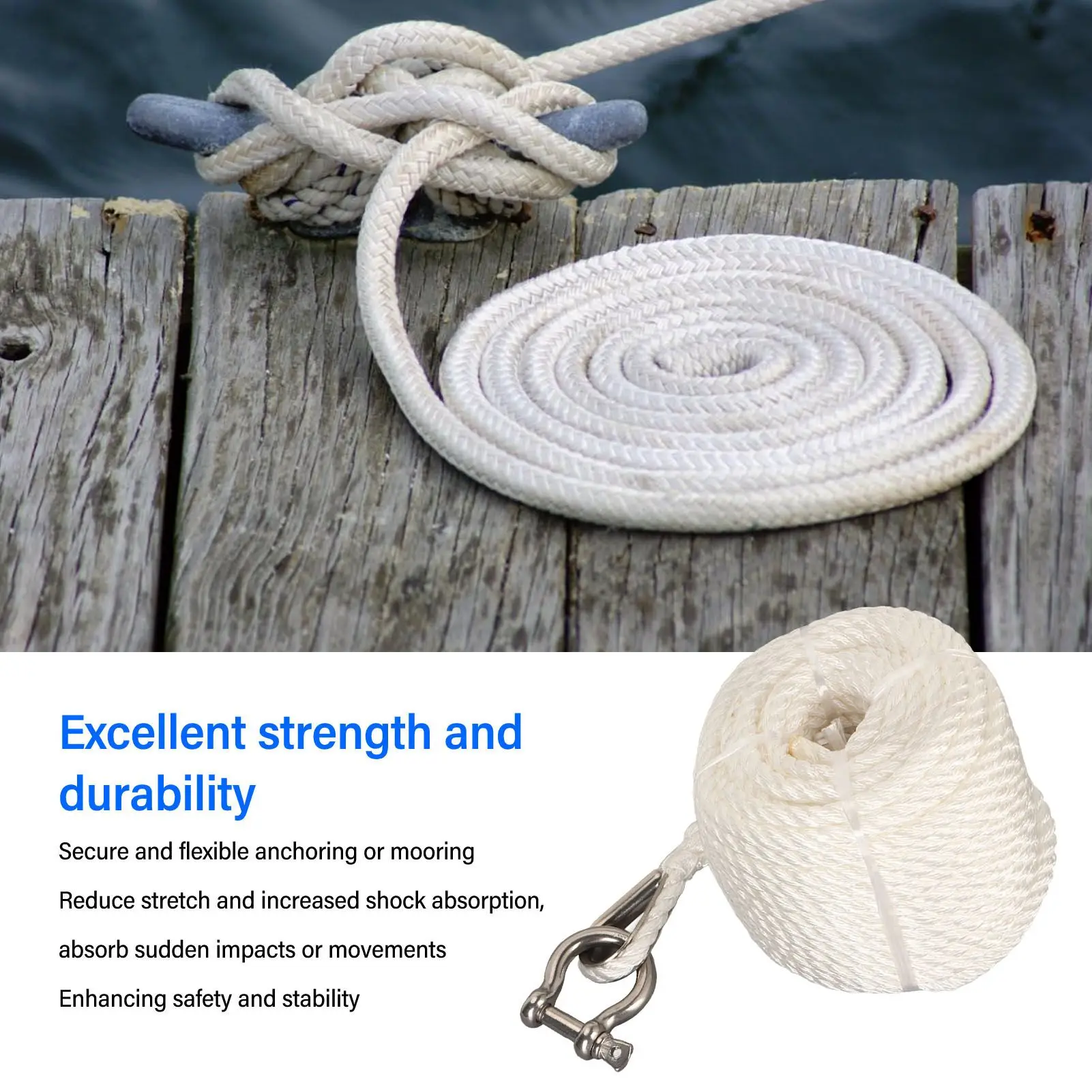 75FT Double Braid Nylon Boat Dock Lines 1565 Lbs Breaking Force Mooring Rope for Berthing Towing Hoisting