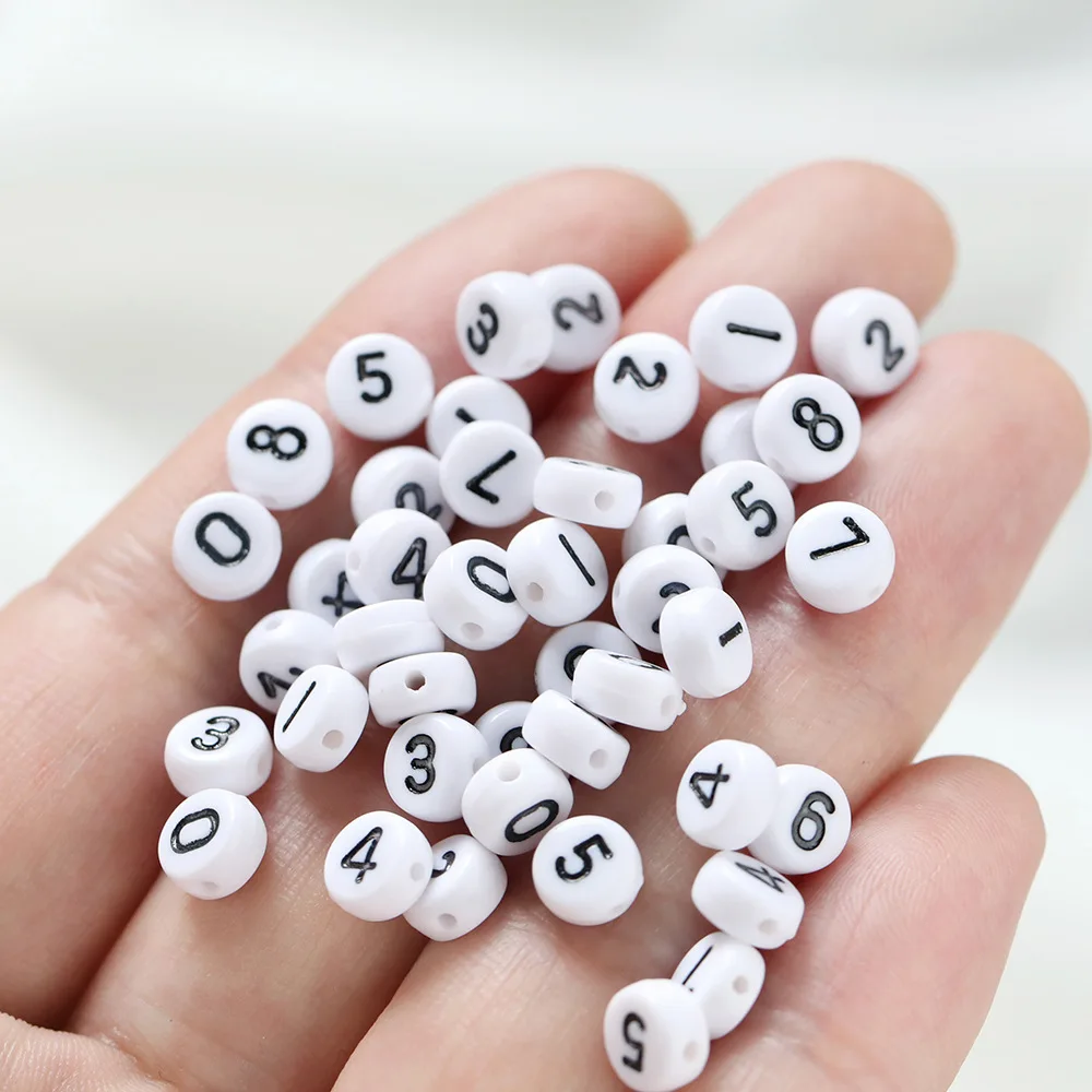 100Pcs Acrylic White Background, Black Letters, Oil Droplets, Digital Beads, Letter Beads Single Pack DIY, Loose Beads Wholesale