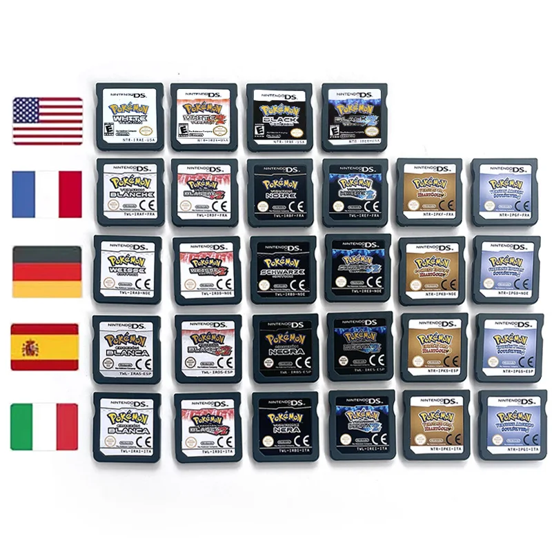 

США NOE ESP FRA ITA Pokemon Black White 1 2 HeartGold SoulSilver Игровой картридж для ds nds 3ds